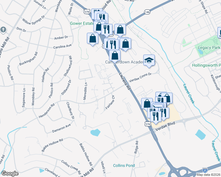 map of restaurants, bars, coffee shops, grocery stores, and more near 707 Calle Place in Greenville