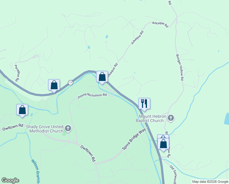 map of restaurants, bars, coffee shops, grocery stores, and more near 3658 Nicholson Road in Blairsville