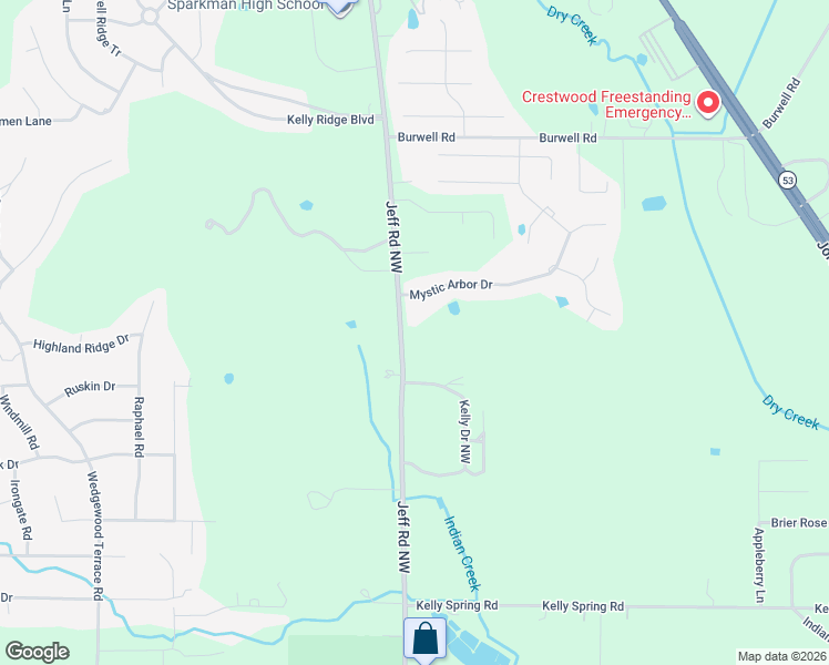 map of restaurants, bars, coffee shops, grocery stores, and more near 2319 Jeff Road Northwest in Harvest