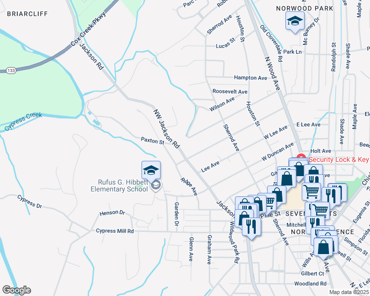 map of restaurants, bars, coffee shops, grocery stores, and more near NW Jackson Rd in Florence