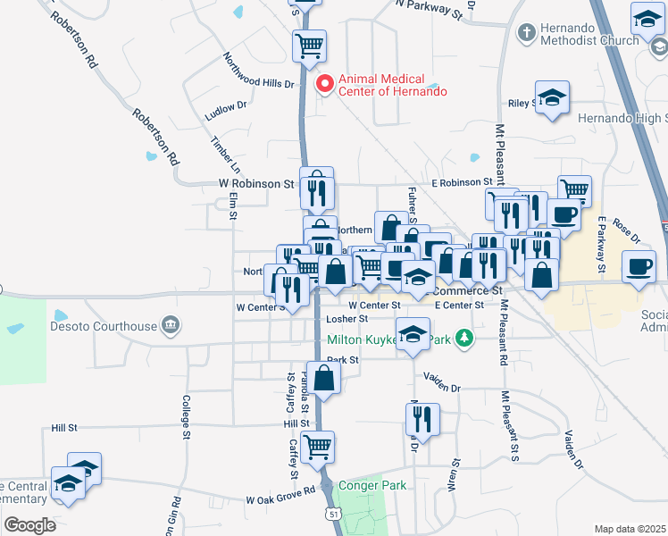 map of restaurants, bars, coffee shops, grocery stores, and more near in Hernando