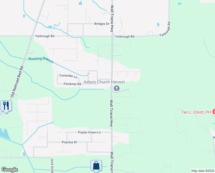 map of restaurants, bars, coffee shops, grocery stores, and more near 105 Holtham Circle in Harvest
