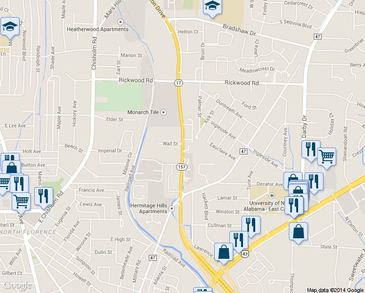 map of restaurants, bars, coffee shops, grocery stores, and more near 1547 Helton Drive in Florence