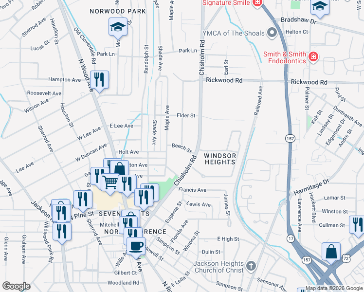 map of restaurants, bars, coffee shops, grocery stores, and more near 400 Beech Street in Florence