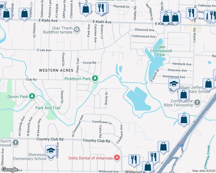 map of restaurants, bars, coffee shops, grocery stores, and more near 7906 Bronco Lane in Sherwood