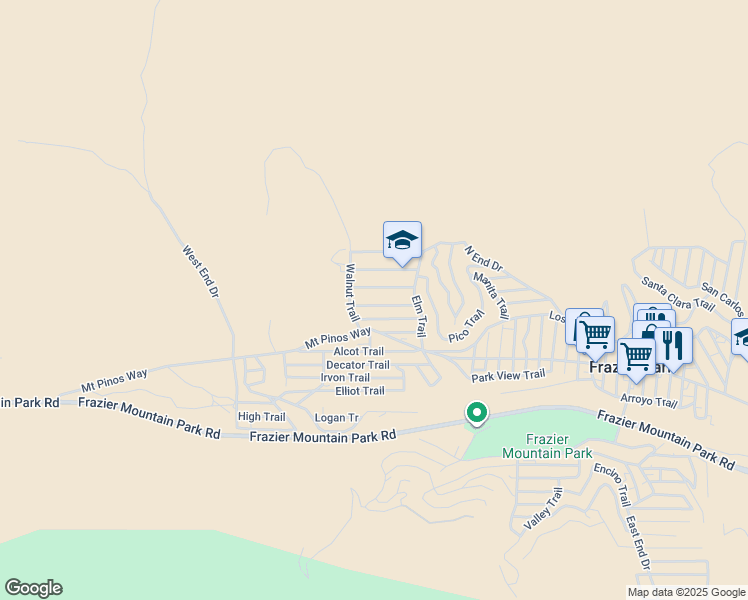 map of restaurants, bars, coffee shops, grocery stores, and more near 4217 Maple Trail in Frazier Park