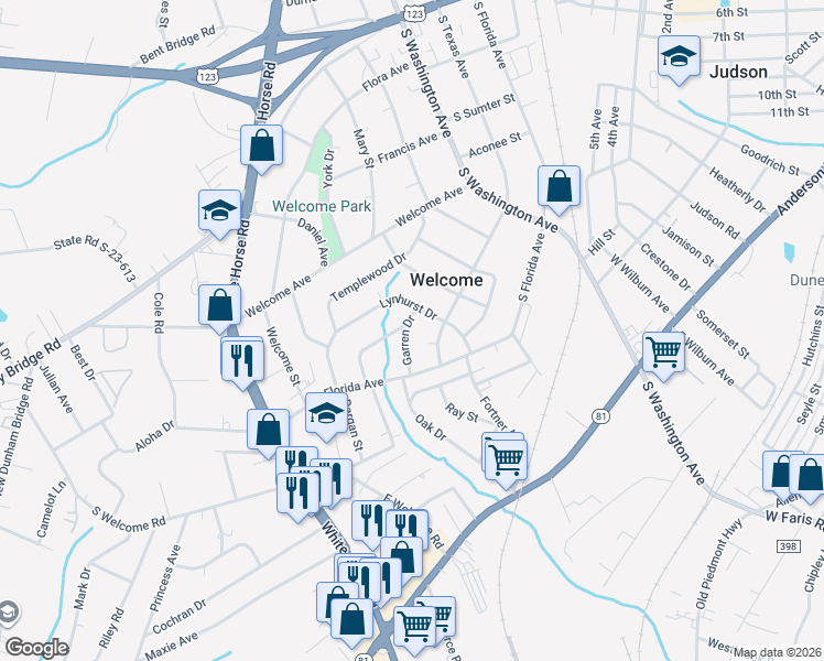 map of restaurants, bars, coffee shops, grocery stores, and more near 22 Lynhurst Drive in Greenville