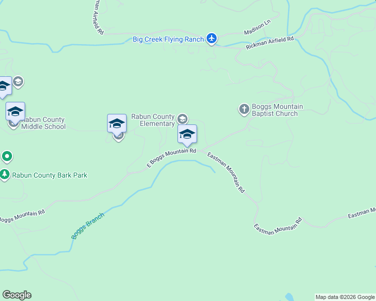 map of restaurants, bars, coffee shops, grocery stores, and more near Boggs Mountain Road in Tiger
