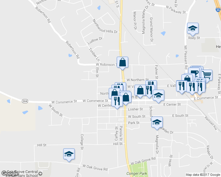 map of restaurants, bars, coffee shops, grocery stores, and more near 389 West Valley Street in Hernando