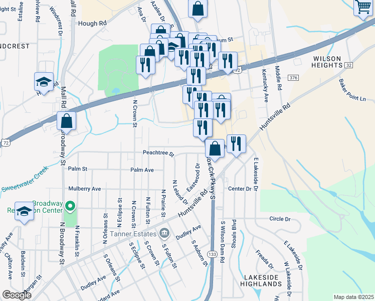 map of restaurants, bars, coffee shops, grocery stores, and more near 3920 Peach Street in Florence