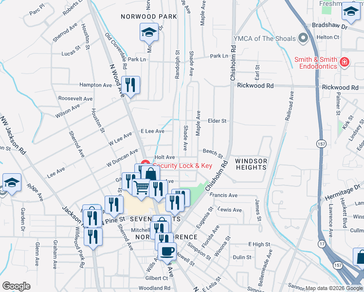 map of restaurants, bars, coffee shops, grocery stores, and more near 1836 Randolph Street in Florence