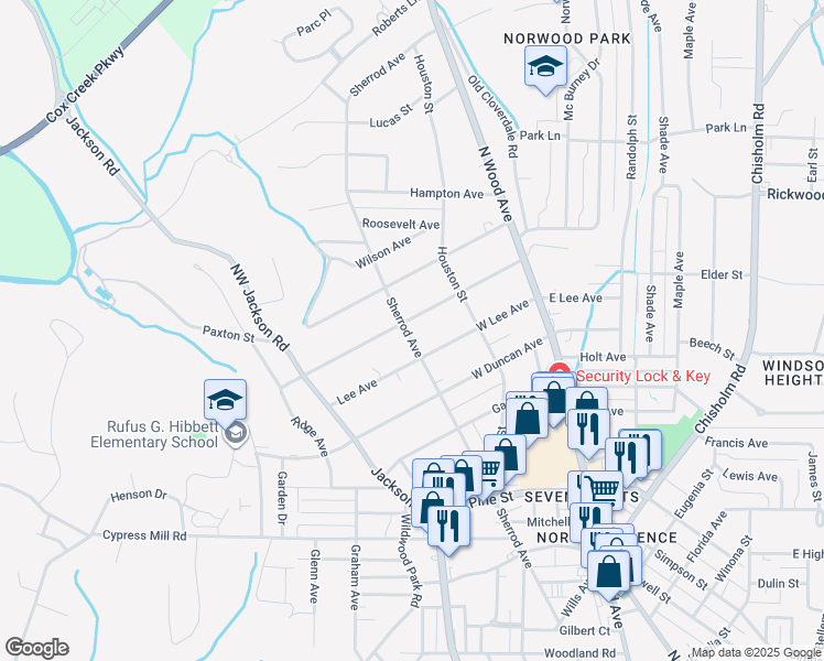 map of restaurants, bars, coffee shops, grocery stores, and more near 1816 Sherrod Avenue in Florence