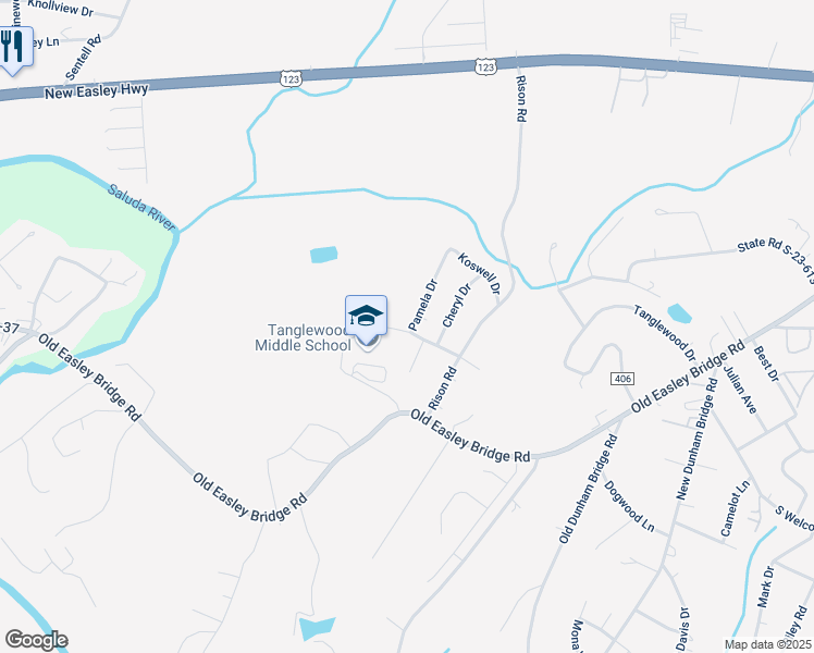 map of restaurants, bars, coffee shops, grocery stores, and more near 8 Pamela Drive in Greenville