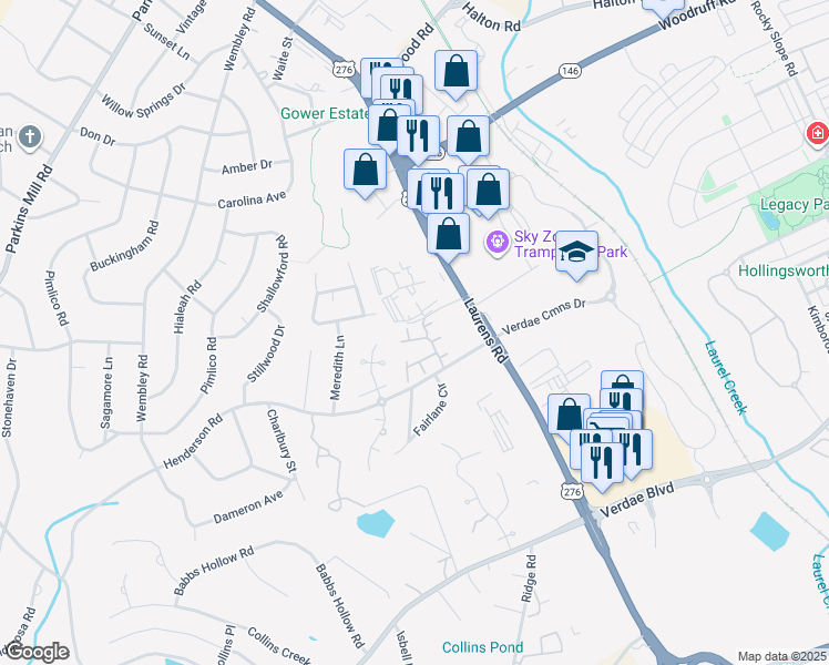map of restaurants, bars, coffee shops, grocery stores, and more near 506 Thyme Place in Greenville