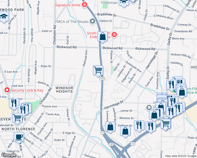 map of restaurants, bars, coffee shops, grocery stores, and more near 1549 Helton Drive in Florence