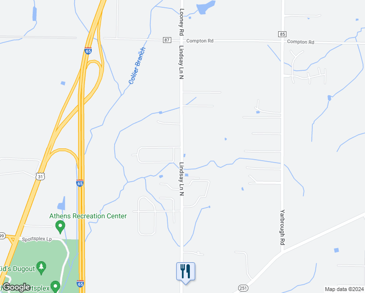 map of restaurants, bars, coffee shops, grocery stores, and more near 1700 Lindsay Lane North in Athens