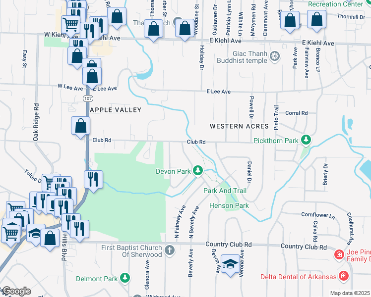 map of restaurants, bars, coffee shops, grocery stores, and more near 2 Greenview Circle in Sherwood