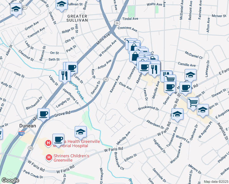map of restaurants, bars, coffee shops, grocery stores, and more near 113 Keowee Avenue in Greenville