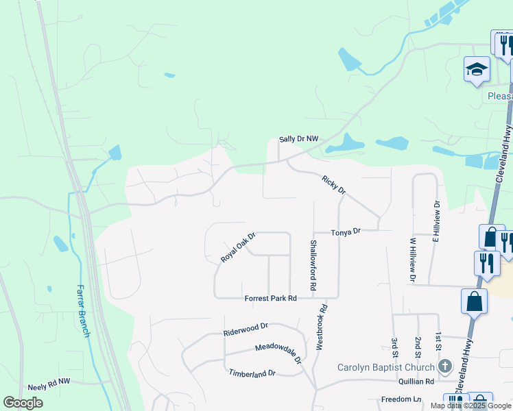 map of restaurants, bars, coffee shops, grocery stores, and more near 314 Mill Trce in Dalton