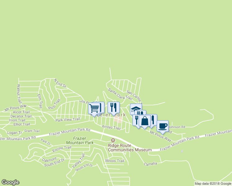 map of restaurants, bars, coffee shops, grocery stores, and more near Santa Clara Trail in Frazier Park