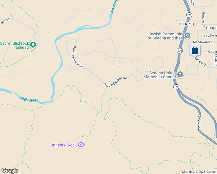 map of restaurants, bars, coffee shops, grocery stores, and more near 608 Back O Beyond Road in Sedona