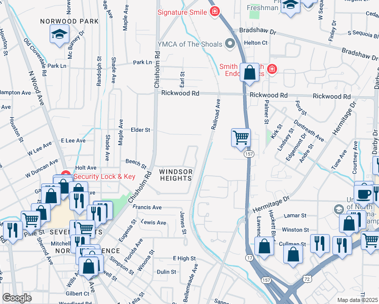 map of restaurants, bars, coffee shops, grocery stores, and more near 559 Malone Circle in Florence