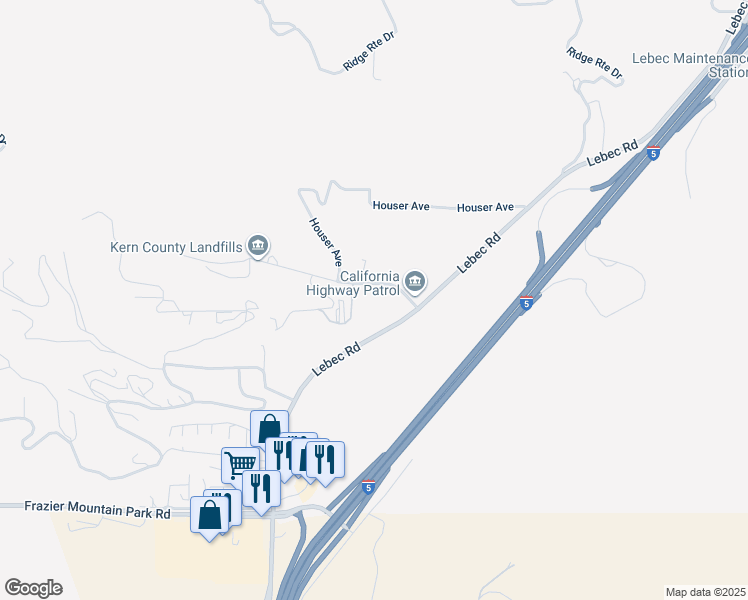 map of restaurants, bars, coffee shops, grocery stores, and more near 0 Landfill Road in Lebec