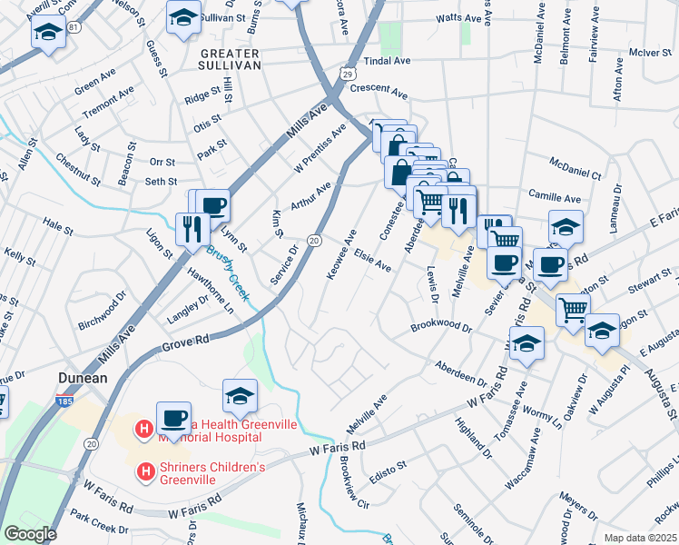 map of restaurants, bars, coffee shops, grocery stores, and more near 113 Keowee Avenue in Greenville