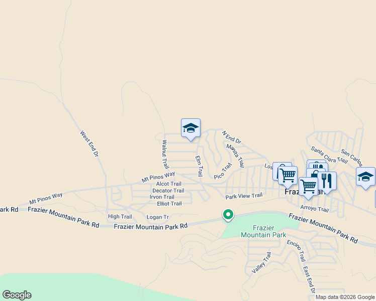 map of restaurants, bars, coffee shops, grocery stores, and more near 4141 Willow Trail in Frazier Park