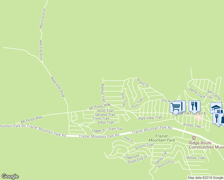 map of restaurants, bars, coffee shops, grocery stores, and more near 4205 Willow Trail in Frazier Park