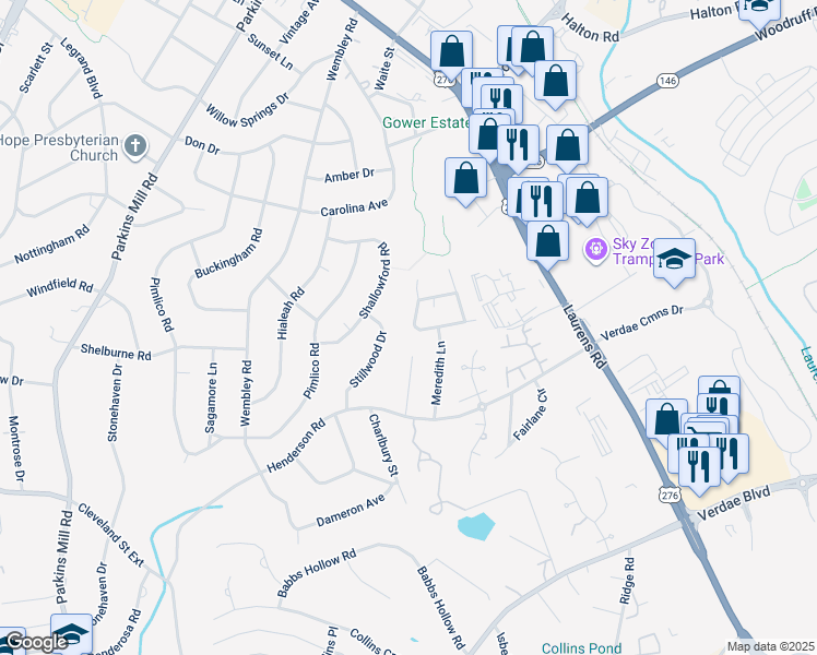 map of restaurants, bars, coffee shops, grocery stores, and more near 23 Dahlglen Avenue in Greenville