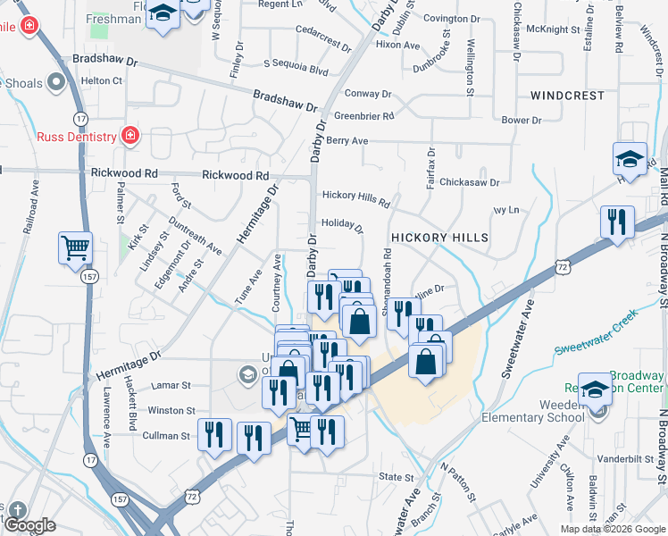 map of restaurants, bars, coffee shops, grocery stores, and more near 1910 Holiday Drive in Florence