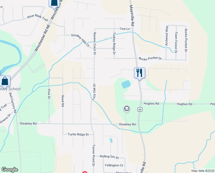 map of restaurants, bars, coffee shops, grocery stores, and more near 204 Malone Drive in New Market