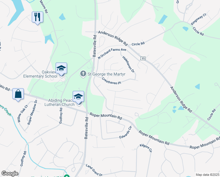 map of restaurants, bars, coffee shops, grocery stores, and more near 8 West Glohaven Place in Simpsonville