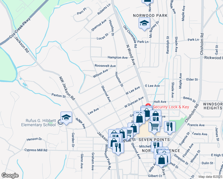 map of restaurants, bars, coffee shops, grocery stores, and more near Seymore Avenue in Florence