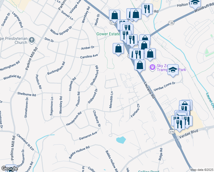 map of restaurants, bars, coffee shops, grocery stores, and more near 23 Dahlglen Avenue in Greenville