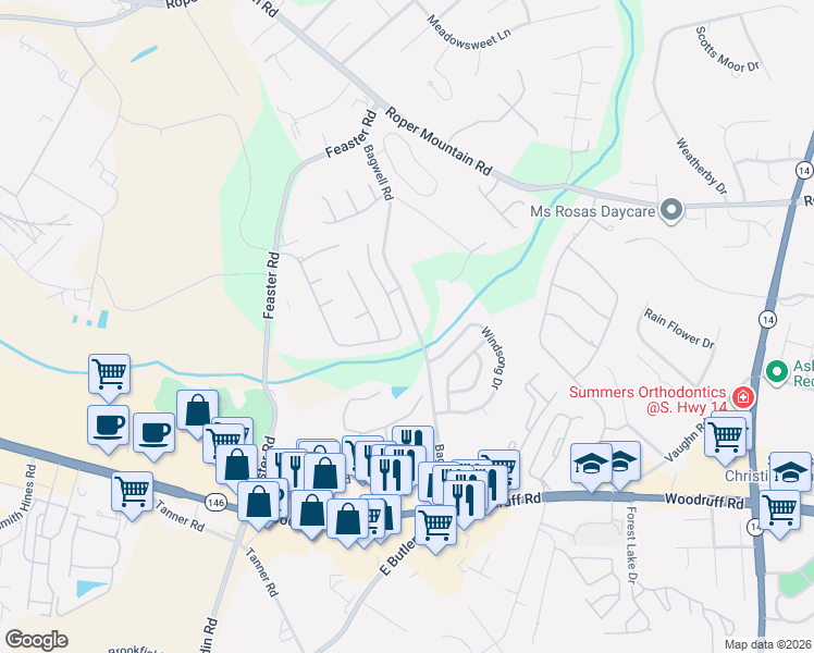 map of restaurants, bars, coffee shops, grocery stores, and more near 110 Bouchillion Drive in Greenville