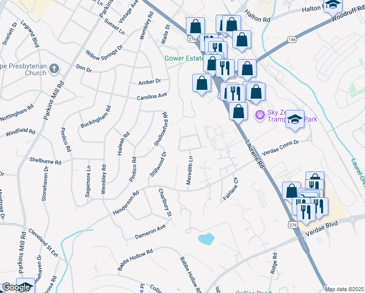 map of restaurants, bars, coffee shops, grocery stores, and more near 23 Dahlglen Avenue in Greenville