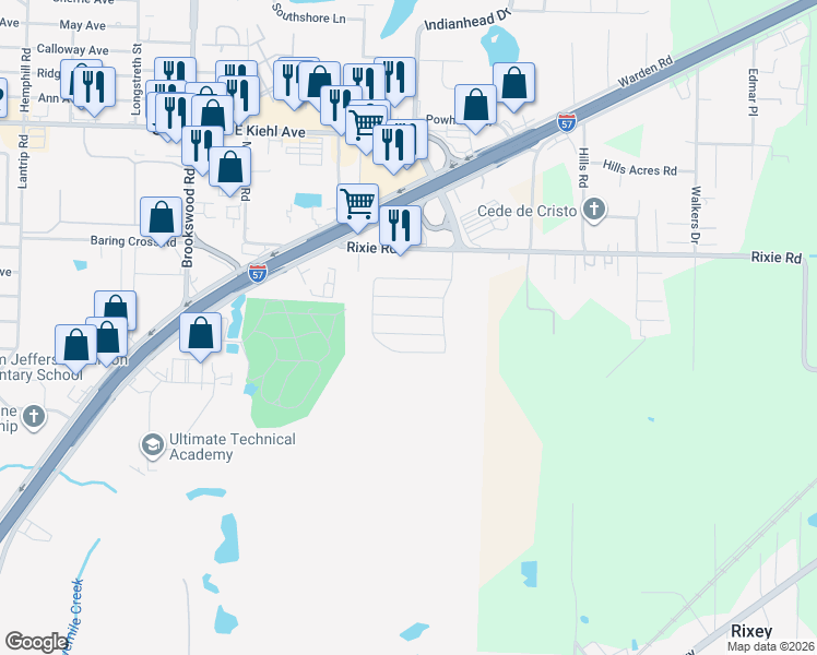 map of restaurants, bars, coffee shops, grocery stores, and more near 4600 Rixie Road in Sherwood