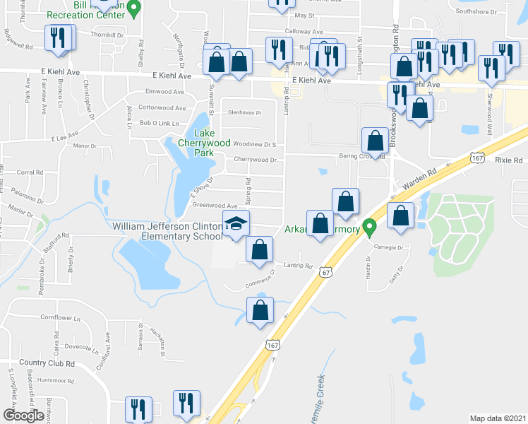 map of restaurants, bars, coffee shops, grocery stores, and more near 207 Hollywood Avenue in Sherwood