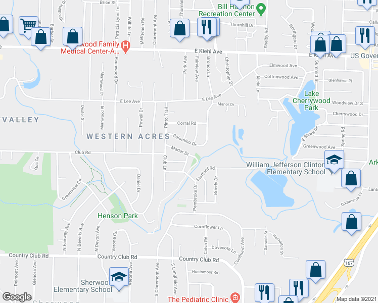 map of restaurants, bars, coffee shops, grocery stores, and more near 1619 Marlar Drive in Sherwood