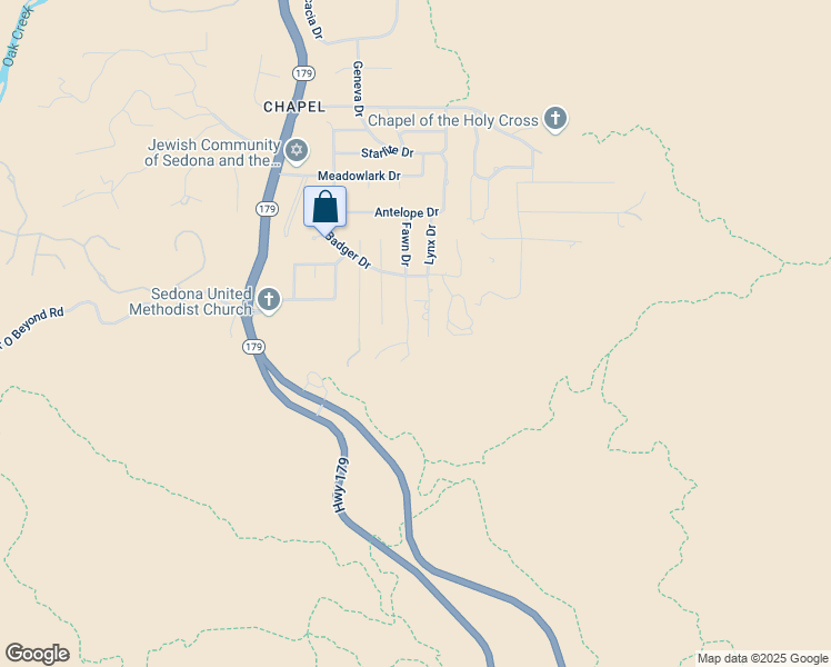 map of restaurants, bars, coffee shops, grocery stores, and more near 258 Fawn Drive in Sedona