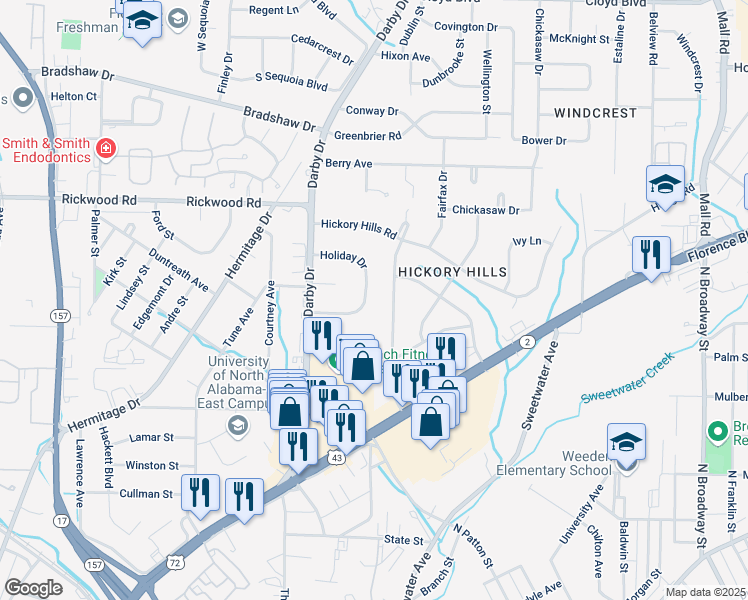 map of restaurants, bars, coffee shops, grocery stores, and more near 1900-1932 Holiday Dr in Florence