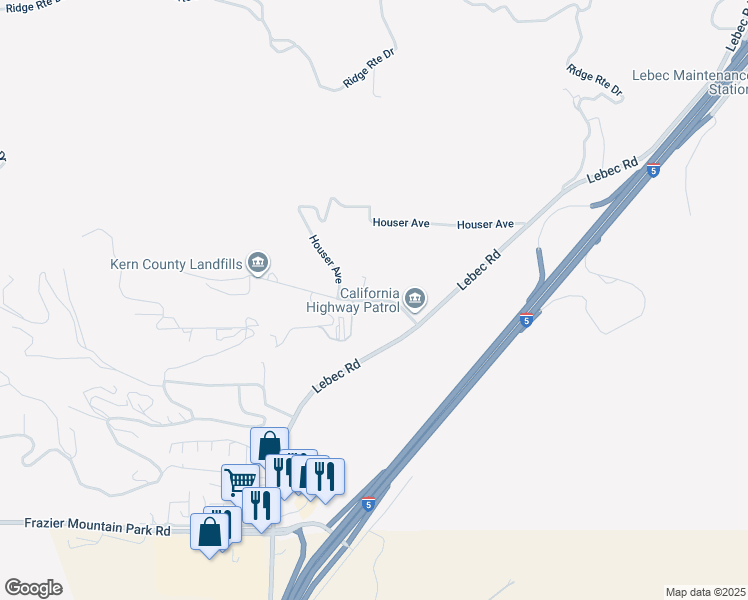 map of restaurants, bars, coffee shops, grocery stores, and more near 0 Landfill Road in Lebec