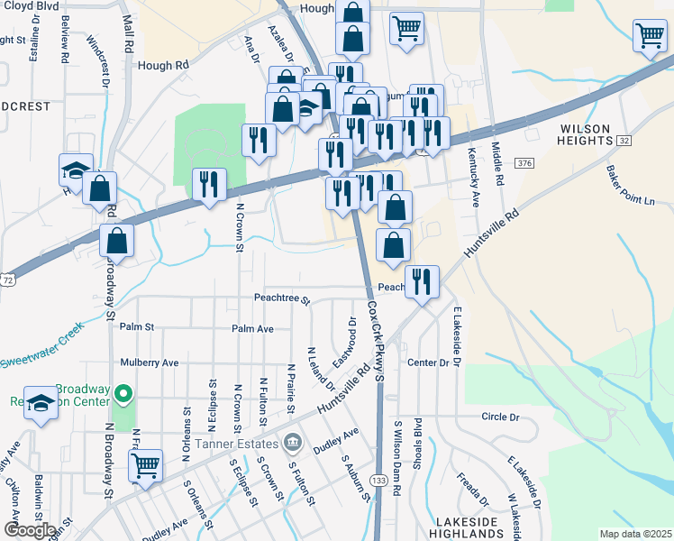 map of restaurants, bars, coffee shops, grocery stores, and more near 3920 Peach Street in Florence