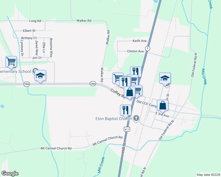 map of restaurants, bars, coffee shops, grocery stores, and more near 211 Coffey Road in Chatsworth