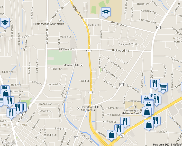 map of restaurants, bars, coffee shops, grocery stores, and more near 1550 Helton Drive in Florence