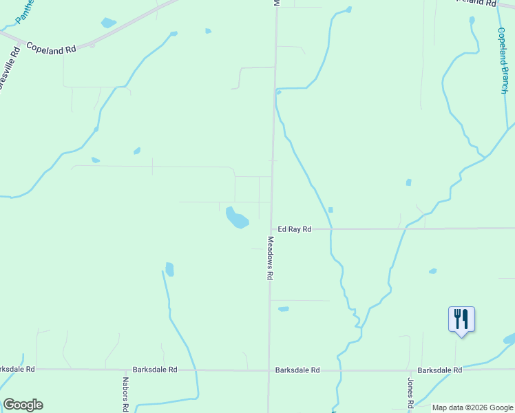 map of restaurants, bars, coffee shops, grocery stores, and more near 18597 Meadows Road in Athens