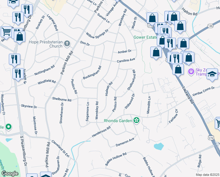 map of restaurants, bars, coffee shops, grocery stores, and more near 101 Hialeah Road in Greenville