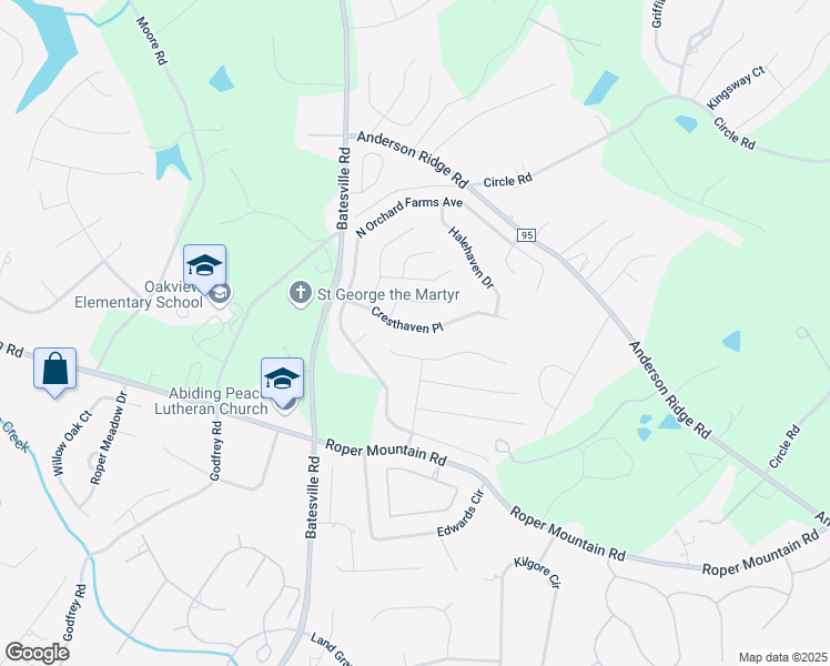 map of restaurants, bars, coffee shops, grocery stores, and more near 8 West Glohaven Place in Simpsonville